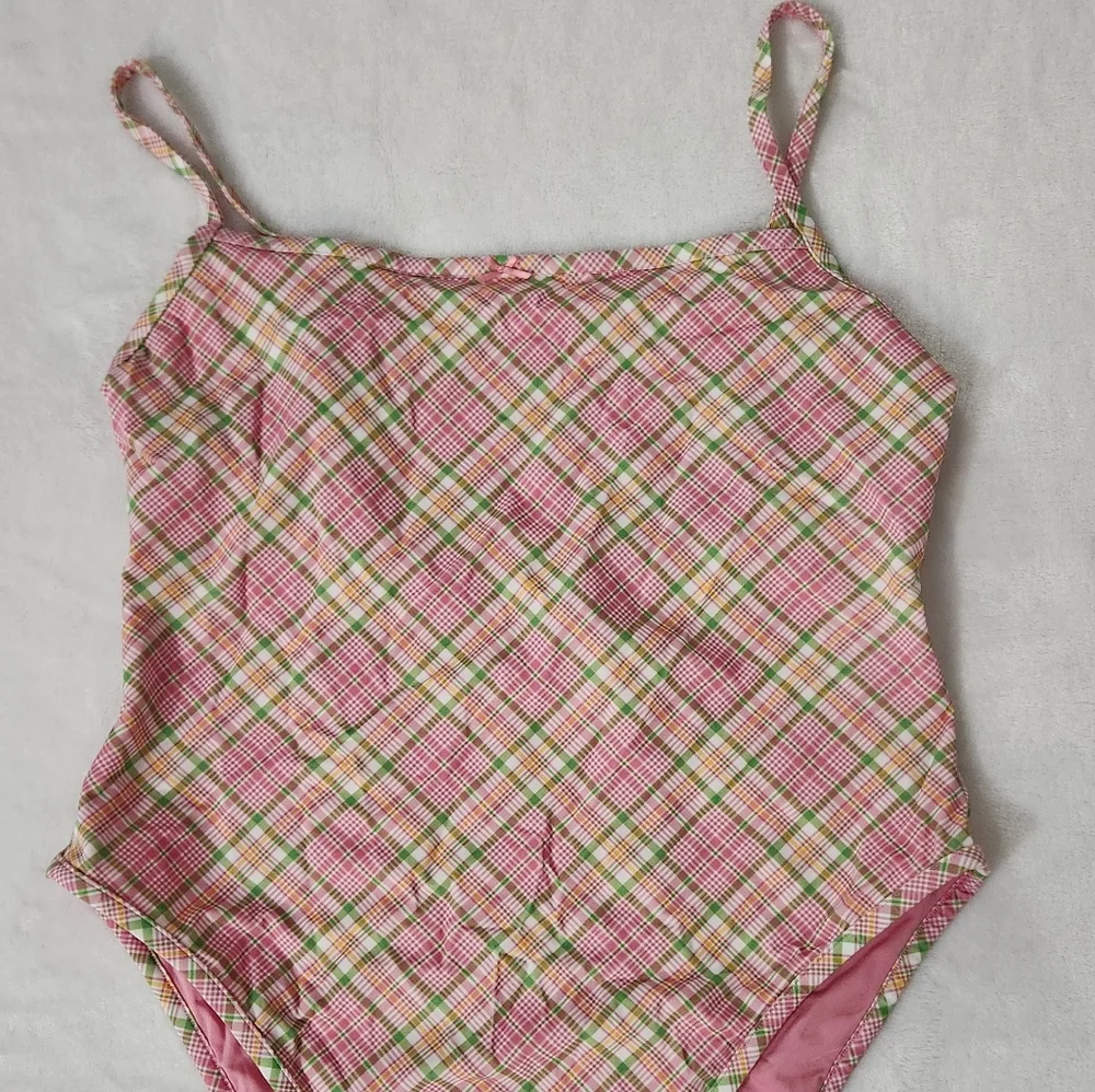 New!Pink X Frankies Bikini‎ August One Piece Swimsuit Strawberry Plaid